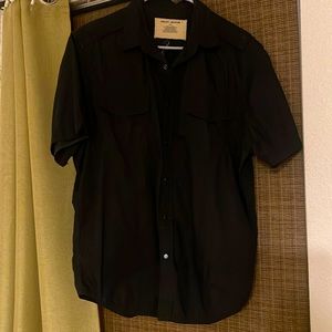 Mens Black DKNY Clip Button-Up Shirt Size Large